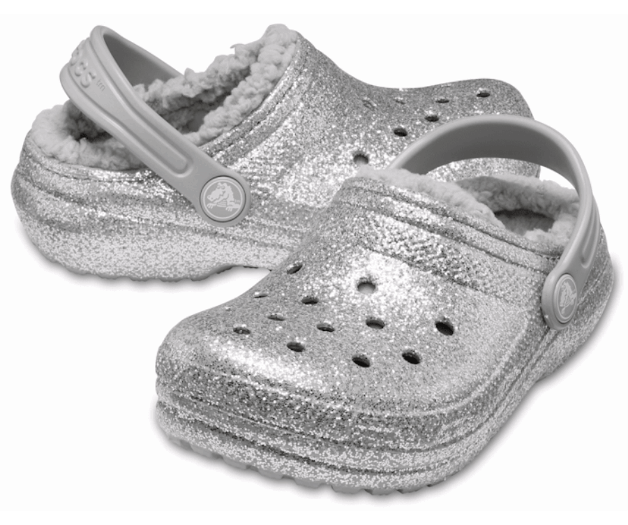 Crocs Kids'classic Sabots Doublés De Paillettes Argent