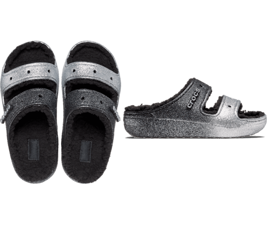 Crocs Classic Cozzzy Glitter Sandale Noir-argent